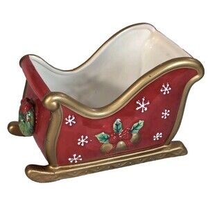 Fitz and Floyd Noel Festive Bells Sleigh Table Center Piece Planter 7"x 5"x 4.6"